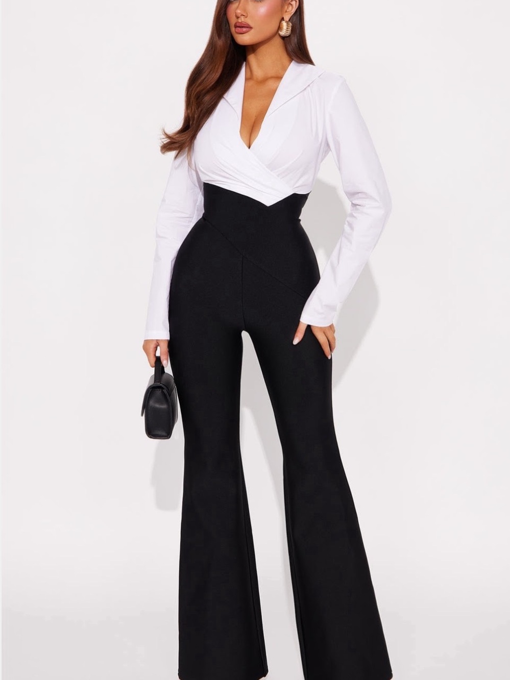 New Sarai Bandage Long Sleeve Flare
Jumpsuit - Black/White Large